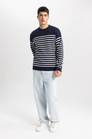 Relax Fit Crew Neck Striped Pullover