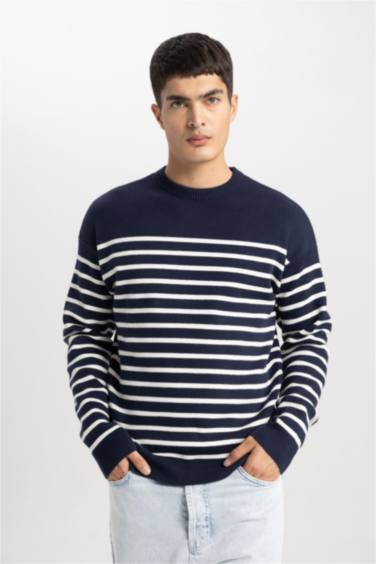 Relax Fit Crew Neck Striped Pullover