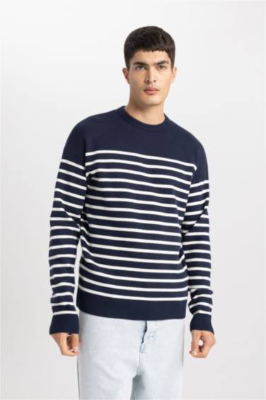 Relax Fit Crew Neck Striped Pullover