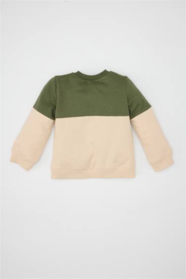 Baby Boy Crew Neck Color Block Soft Furry Inside Sweatshirt