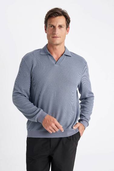 Mavi Regular Fit Polo Yaka Jakarlı Triko Sweatshirt