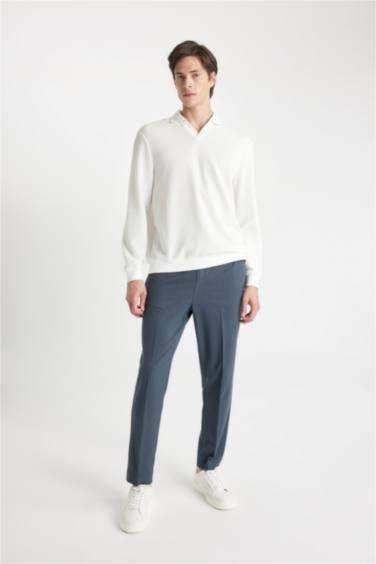 Regular Fit Polo Yaka Jakarlı Triko Sweatshirt