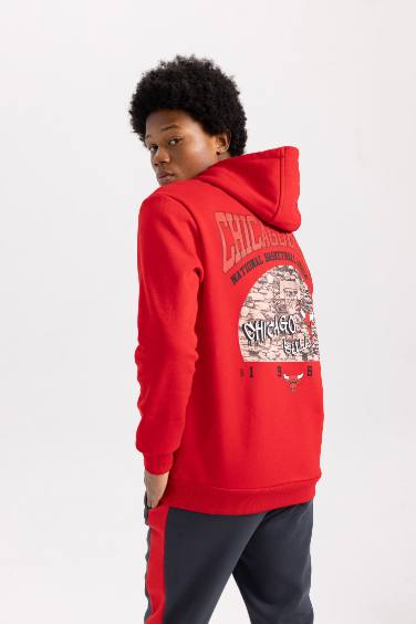 DeFactoFit NBA Chicago Bulls Standard Fit Back Printed Thick Sweatshirt