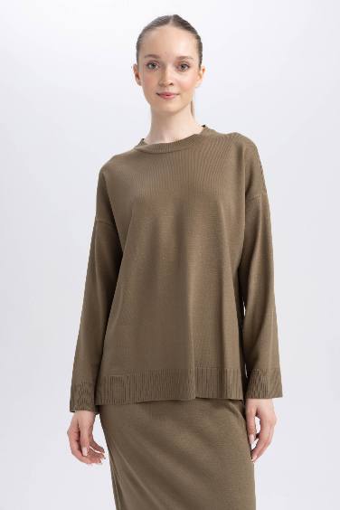 Regular Fit Crew Neck Basic Knitted Pullover Tunic