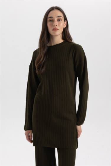 Regular Fit Crew Neck Basic Pullover Tunic