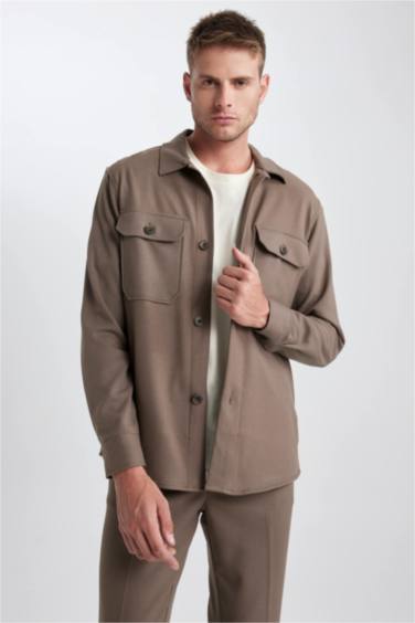 Regular Fit Polo Neck Long Sleeve Shirt Jacket