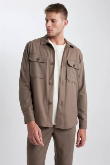 Regular Fit Polo Neck Long Sleeve Shirt Jacket