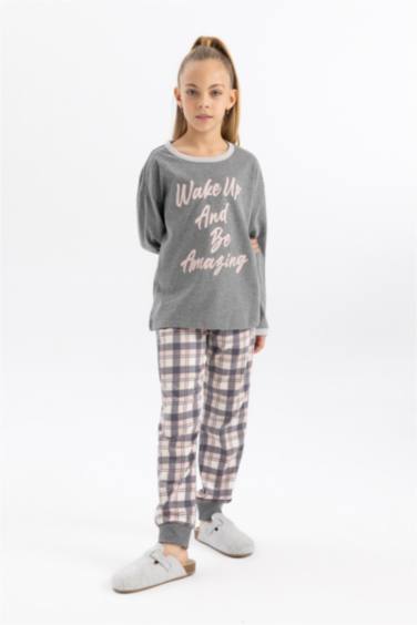 Pyjama Carreaux à Manches Longues Pour Fille