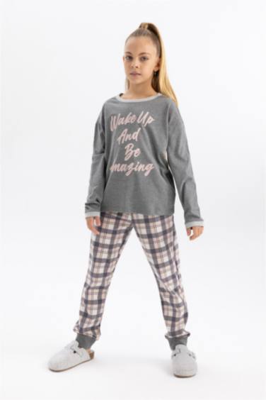 Pyjama Carreaux à Manches Longues Pour Fille