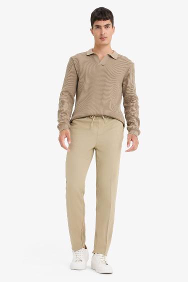 Yazlık Kumaş Jogger Pantolon Beli Bağcıklı Lastikli Düz Paça Cepli Her Yöne Esneyen