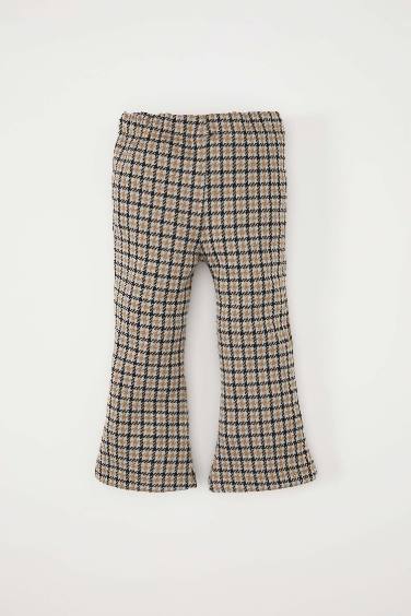 Baby Girl Flare Fit Checked Elastic Waist Trousers