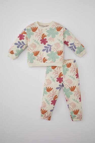 Baby Girl Patterned Long Sleeve Sweatshirt Sweatpants 2 Piece Set