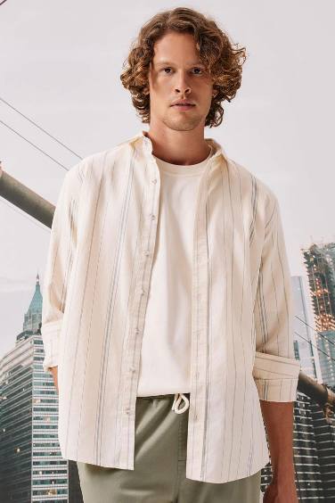 Striped Linen Blend Long Sleeve Shirt