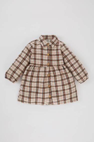 Regular Fit Plaid Long Sleeve Woven Dress