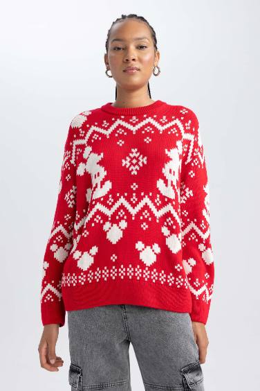 Disney Mickey & Minnie Christmas Themed Knit Pullover