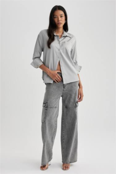 Chemise Popeline Coupe Oversize à Manches Longues