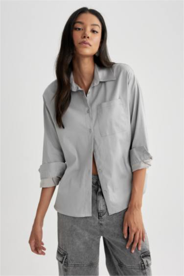 Chemise Popeline Coupe Oversize à Manches Longues