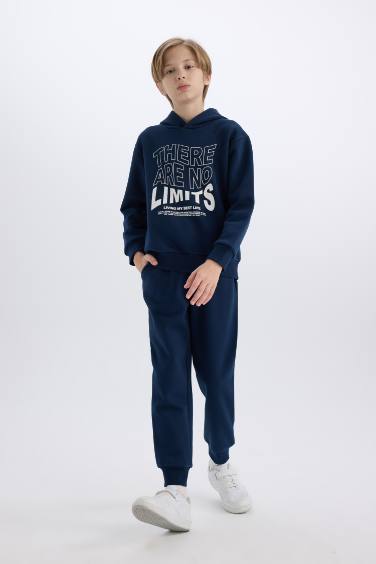 Boy Hooded Printed Sweatshirt Sweatpants 2 Piece Set