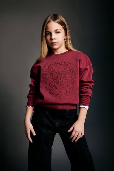 Kız Çocuk Harry Potter Bisiklet Yaka İçi Yumuşak Tüylü Kalın Sweatshirt