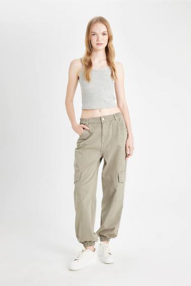 Coool Normal Bel Kargo Cepli Basic Düz Gabardin Jogger Pantolon