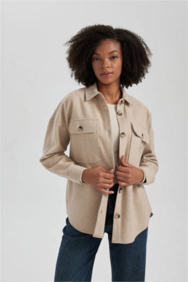 Tunique Flanelle Coupe Oversize Col De Chemise À Manches Longues