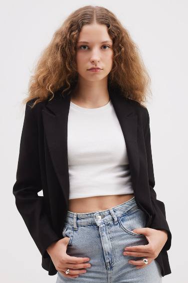 Oversize Fit Buttoned Basic Blazer Jacket