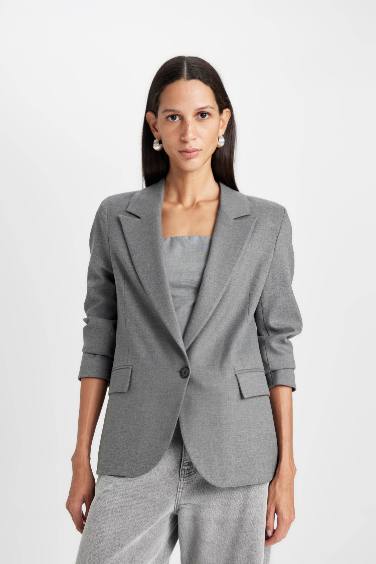 Oversize Fit Button Closure Basic Blazer Jacket