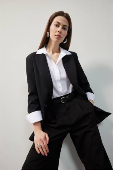 Oversize Fit Buttoned Basic Blazer Jacket