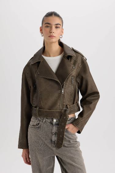 Relax Fit Faux Leather Faux Leather Jacket