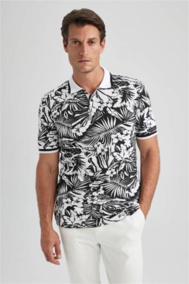 Slim Fit Polo Collar Printed Pique Polo T-Shirt