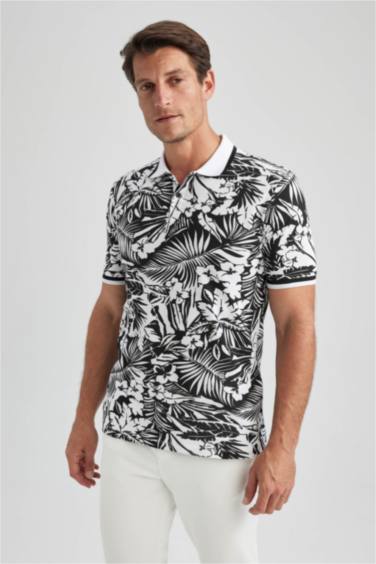 Slim Fit Polo Collar Printed Pique Polo T-Shirt