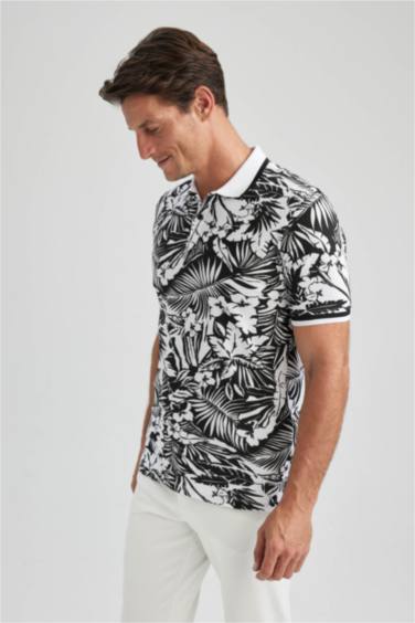 Slim Fit Polo Collar Printed Pique Polo T-Shirt