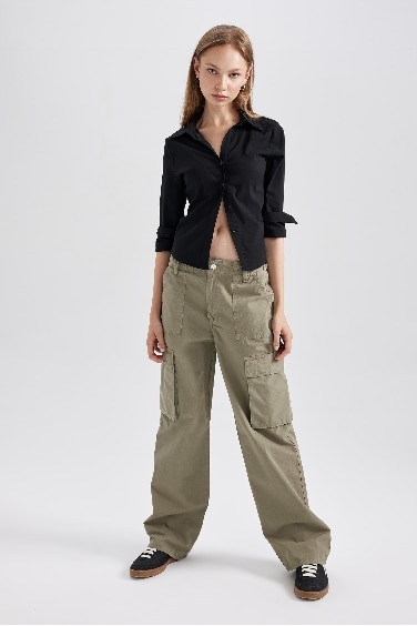 Straight Fit Standard Gabardine Cargo Trousers