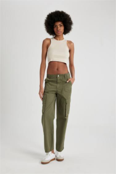 Straight Fit High Waist Standard Gabardine Cargo Pants
