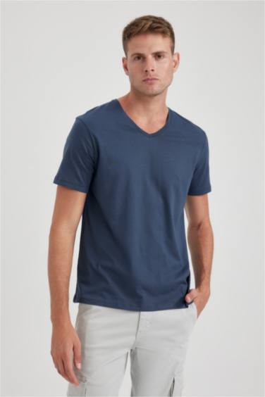 Slim Fit V-Neck Cotton Short Sleeve T-Shirt