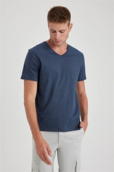 Slim Fit V-Neck Cotton Short Sleeve T-Shirt