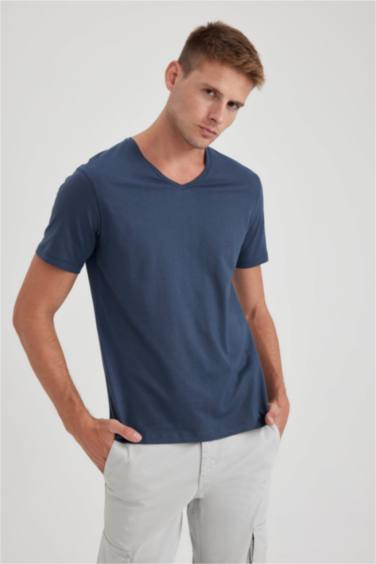 Slim Fit V-Neck Cotton Short Sleeve T-Shirt