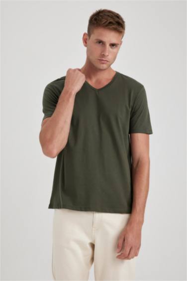 Slim Fit V-Neck Cotton Short Sleeve T-Shirt