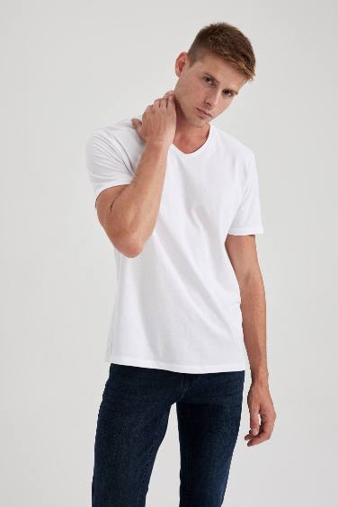 Slim Fit V-Neck Cotton Short Sleeve T-Shirt