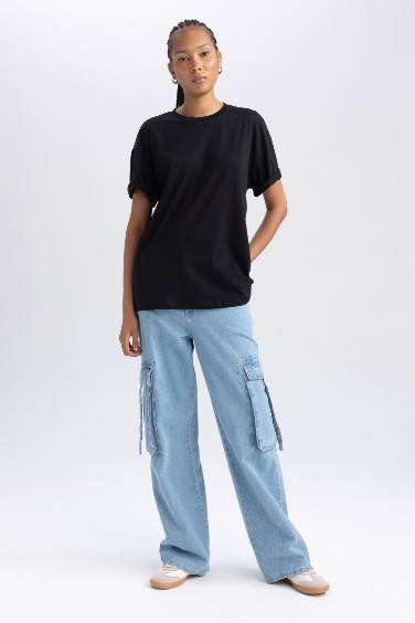 تي شيرت اوفر سايز نص ردن ياخة مستديرة