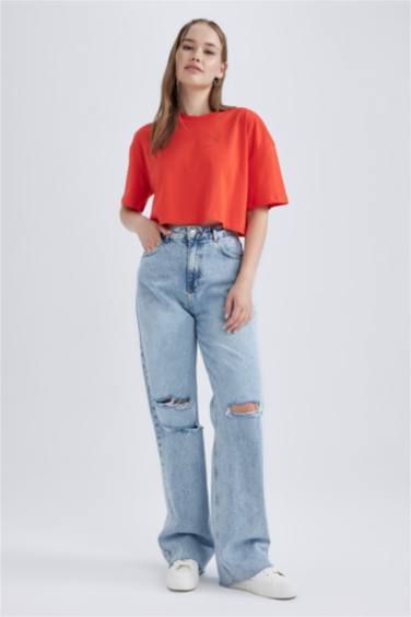 تي شيرت نص ردن قطن اوفر سايز