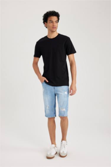 تي شيرت قطن سادة بيزك سليم فيت بياخة مستديرة