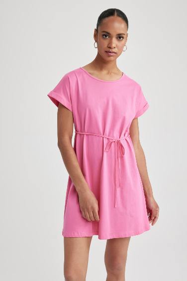 A-Line Crew Neck Cotton Dress