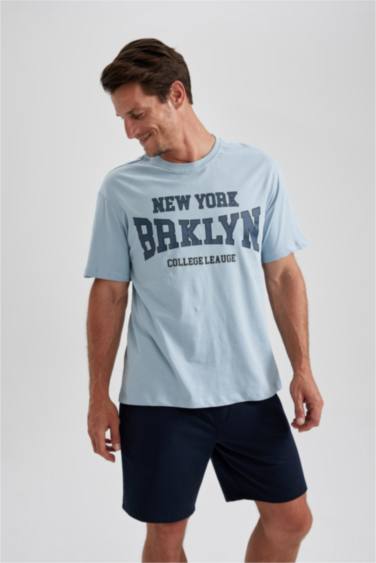 %100 Pamuk Regular Fit Bisiklet Yaka Baskılı Kısa Kollu Tişört