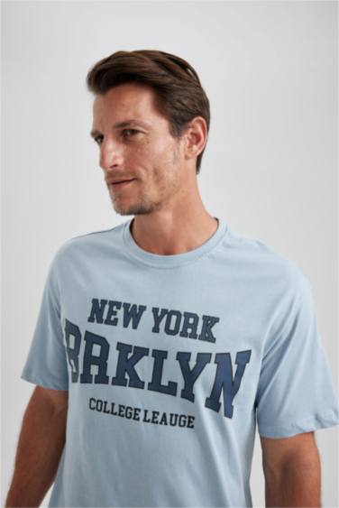 %100 Pamuk Regular Fit Bisiklet Yaka Baskılı Kısa Kollu Tişört