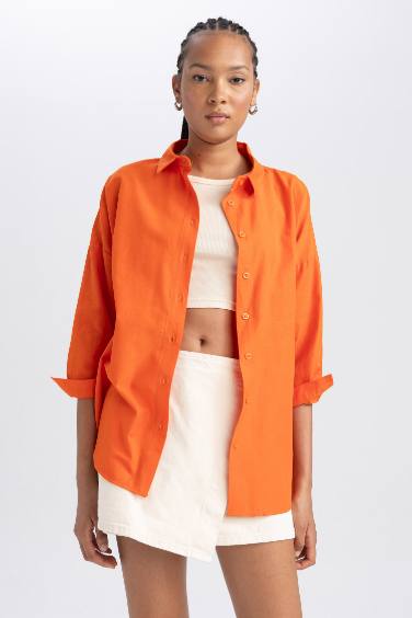 Oversize Fit Poplin Shirt Collar Long Sleeve Tunic