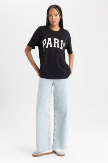 تيشيرت اوفر سايز نص ردن ياخة مستديرة