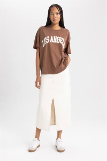 تي شيرت اوفر سايز نص ردن ياخة مستديرة