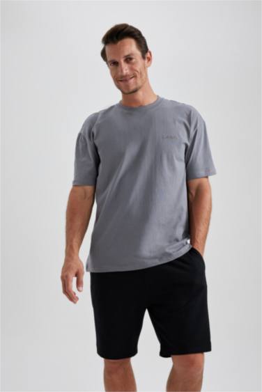 تي شيرت محبوك اوفر سايز بياخة مستديرة