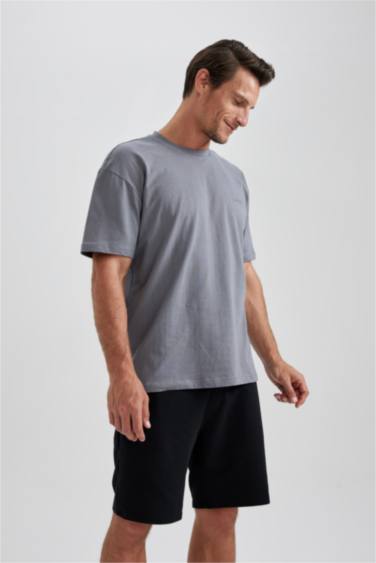 تي شيرت محبوك اوفر سايز بياخة مستديرة